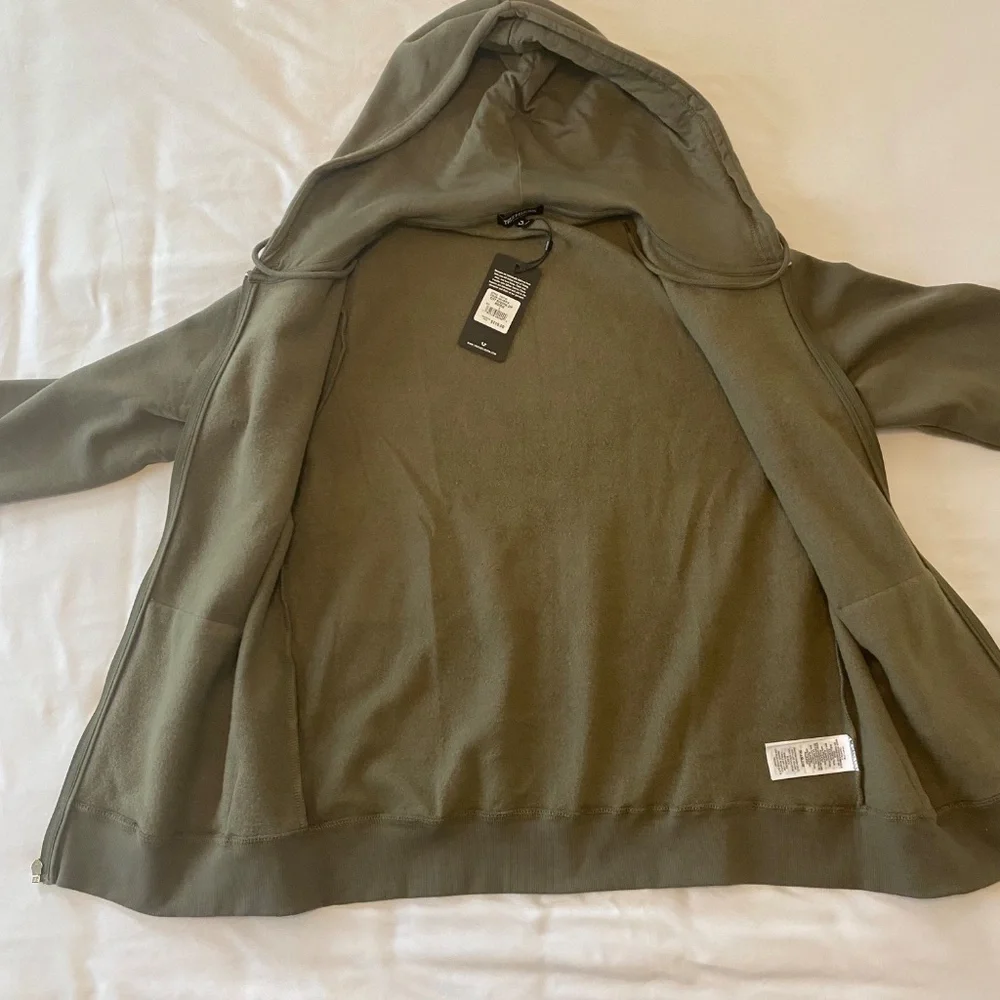 NWT True Religion‎ City Buddha Zip Up Hoodie Jacket Olive Green & Gold- Large